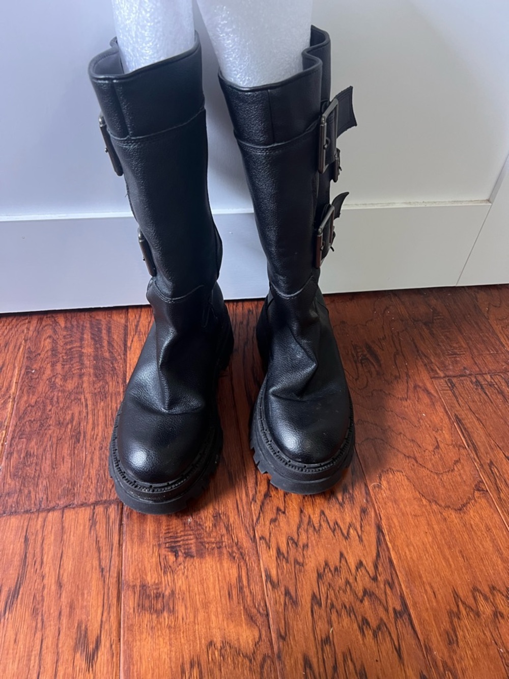 Zara Black Buckled Lug Sole Platform Boots - Picture 6 of 13
